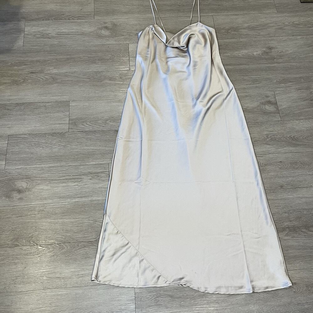 Maxi Satin Slip Dress Gown Wedding Prom Formal Neutral Cowl Neck Women XL